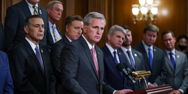 Republicans will meet on Tuesday and vote on their official candidate for speaker of the U.S. House of Representatives as conservative hardliners within the Freedom Caucus signal objections to Minority Leader Kevin McCarthy, center.