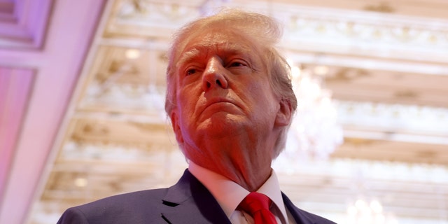 Former U.S. President Donald Trump speaks to the media during an election night event at Mar-a-Lago on November 08, 2022 in Palm Beach, Florida. Trump spoke as the nation awaits the results of voting in the midterm elections. 