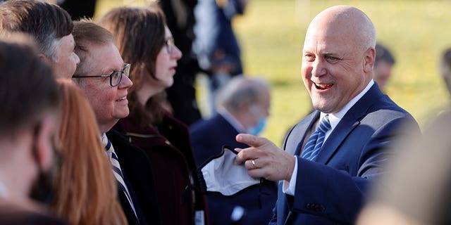 Senior adviser Mitch Landrieu gestures ahead of a legislation signing ceremony at the White House last year.