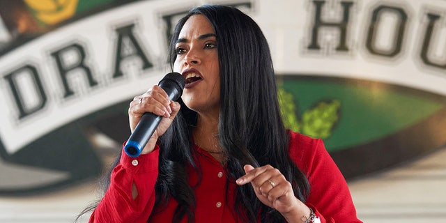 Rep. Mayra Flores, R-Texas, who is running for re-election, speaks during a campaign event at the University Draft House in McAllen, Texas, on Oct. 10, 2022.