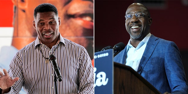 Georgia Republican Senate candidate Herschel Walker, left, and incumbent Georgia Sen. Raphael Warnock, right.