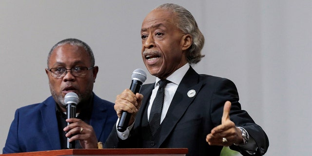 At Renaissance Church of God in Christ in Grand Rapids, Michigan, April 22, 2022, Rev. Al Sharpton delivers the eulogy at the funeral of Patrick Lyoya, who was shot and killed by a Grand Rapids Police officer during a traffic stop on April 4.