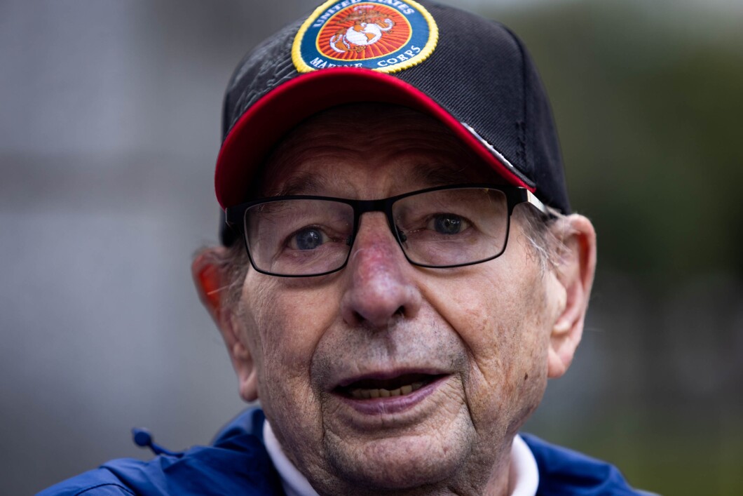 Jack Wilke, a WW2 Marine Corps veteran, visits the World War 2 Memorial in Washington D.C., Tuesday, November 1, 2022. Ken and Jack traveled to Washington as part of the The Honor Flight Network, which pays tribute to veterans of WWII, Korea, and Vietnam with a trip to the nationÕs capital to visit and reflect at the memorials.