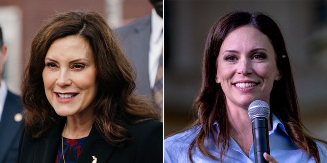 Incumbent Michigan Gov. Gretchen Whitmer, left, and Michigan GOP gubernatorial candidate Tudor Dixon, right.