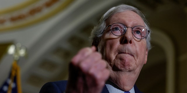 U.S. Senate Minority Leader Mitch McConnell (R-KY) speaks during a press conference following a Senate Republican luncheon at the U.S. Capitol.