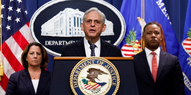 U.S. Attorney General Merrick Garland delivers remarks at the U.S. Justice Department Building on November 18, 2022 in Washington, DC. 