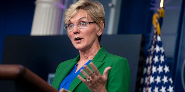 Energy Secretary Jennifer Granholm speaks during a press briefing at the White House.