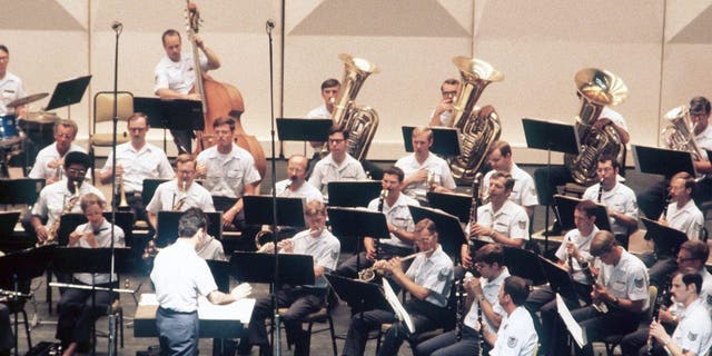 FILE - The U.S. Air Force Band plays during a concert at Wolf Trap Farm in 1979.