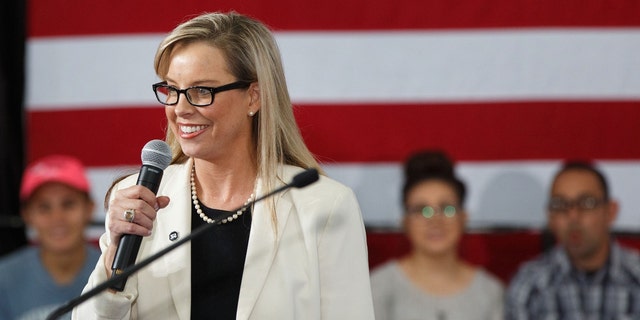 Hillary Schieve, mayor of Reno, introduces Hillary Clinton, 2016 Democratic presidential nominee, not pictured, during a campaign event at Truckee Meadows Community College in Reno, Nevada, Aug. 25, 2016. 