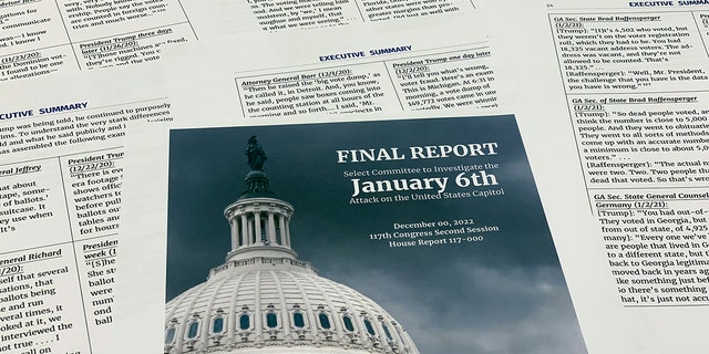 The final report released by the House select committee investigating the Jan. 6 attack on the U.S. Capitol, is photographed on Dec. 22, 2022.