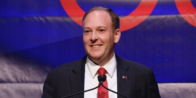 Republican gubernatorial nominee Rep. Lee Zeldin of New York addresses supporters at his election night party just after midnight Nov. 9, 2022, in New York City.