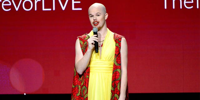 Sam Brinton speaks onstage during the Trevor Project's TrevorLIVE LA 2018 at The Beverly Hilton Hotel on December 3, 2018, in Beverly Hills, California.