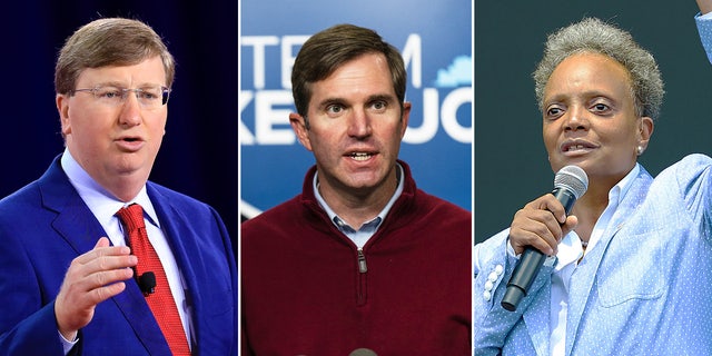 From left, Mississippi Republican Gov. Tate Reeves, Kentucky Democratic Gov. Andy Beshear, and Chicago Mayor Lori Lightfoot.