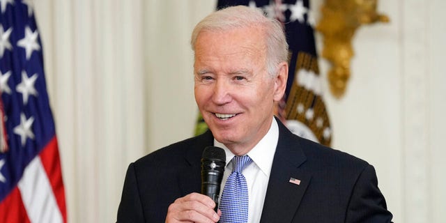 President Joe Biden speaks in the East Room of the White House to mayors who are attending the U.S. Conference of Mayors winter meeting in Washington, Friday, Jan 20, 2023.