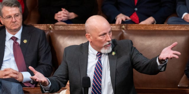 UNITED STATES - JANUARY 3: Rep. Chip Roy, R-Texas, nominates Rep. Jim Jordan to be Speaker of the House before the third round of voting in the House chamber on Tuesday, January 3, 2023. (Bill Clark/CQ-Roll Call, Inc via Getty Images) 