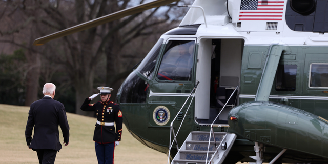 U.S. President Joe Biden departs the White House on January 13, 2023 in Washington, DC. Biden is departing for a trip to Wilmington, Delaware.