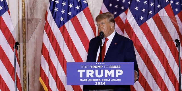 Former President Donald Trump speaks at Mar-a-Lago in Palm Beach, Florida, Nov. 15, 2022.