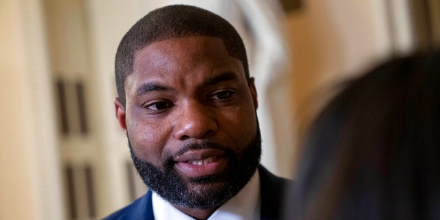 FILE: Rep. Byron Donalds, R-Fla., is interviewed on his way to the House chamber, Friday, Jan. 6, 2023, to attend the 14th vote for speaker of the House, on Capitol Hill in Washington. 