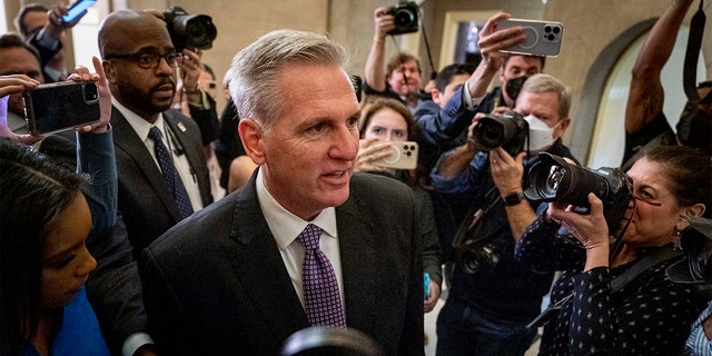 Rep. Kevin McCarthy, R-Calif., arrives at the Capitol as the House meets for a second day to elect a speaker on Jan. 4, 2023.