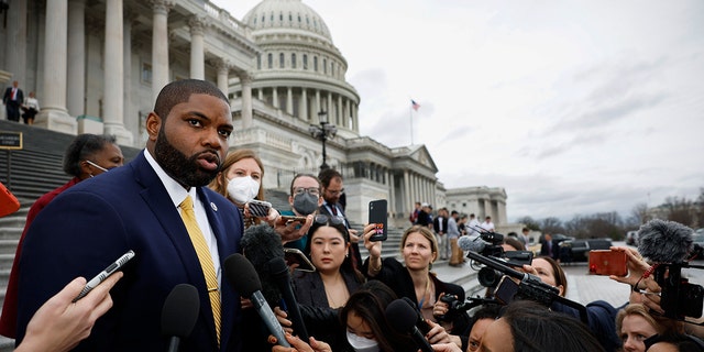 WASHINGTON, DC - JANUARY 04: U.S. Rep.- elect Byron Donalds, R-Fla., speaks to the media during the second day of elections for Speaker of the House outside the U.S. Capitol Building on January 04, 2023 in Washington, DC. 