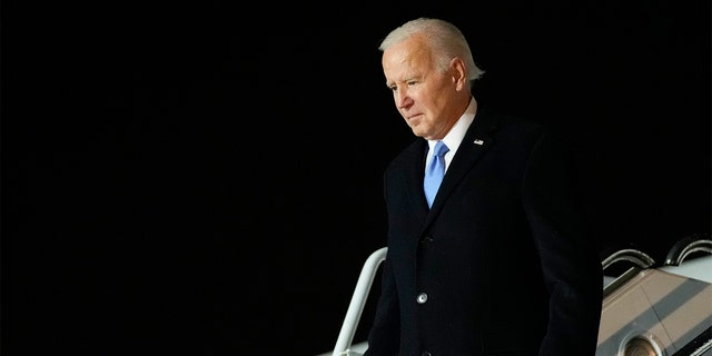 President Biden arrives at Delaware Air National Guard Base in New Castle, Delaware, Dec. 15, 2022.