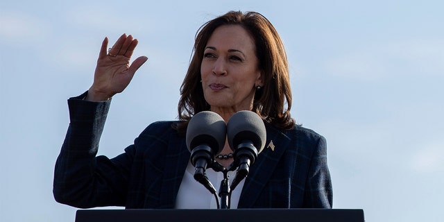 Vice President Kamala Harris speaks at the groundbreaking ceremony of the Ten West Link transmission line, Thursday, Jan. 19, 2023, in Tonopah, Arizona.