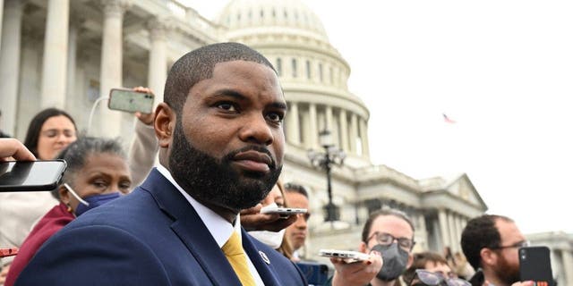 U.S. Representative Byron Donalds (R-FL) seeks to the media outside the United States Capitol on Wednesday January 4, 2023, in Washington, D.C.