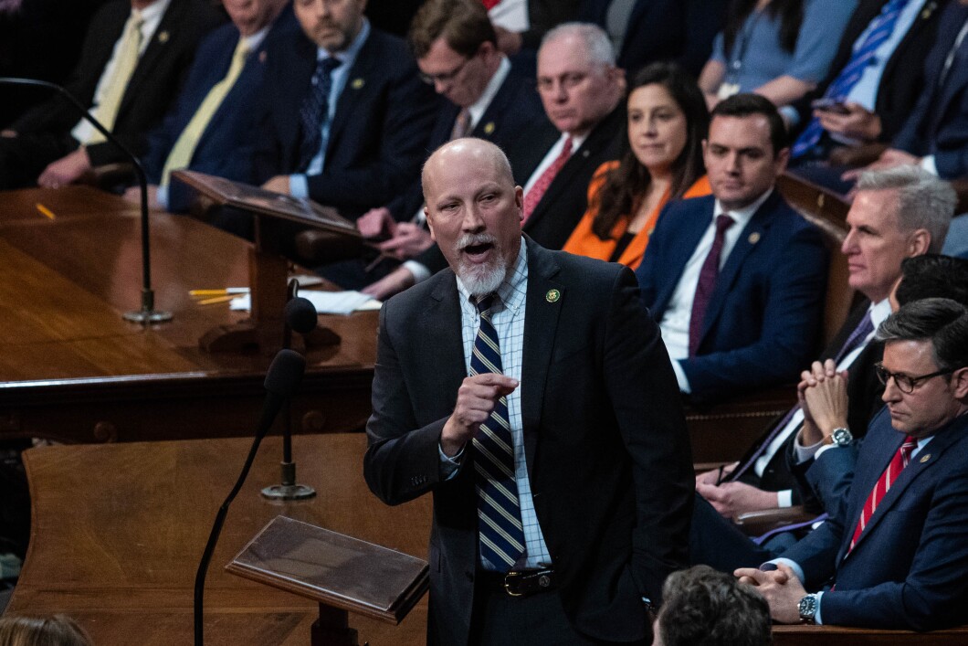 Rep. Chip Roy of Texas speaks on the House floor on the second day of the 118th Congress.