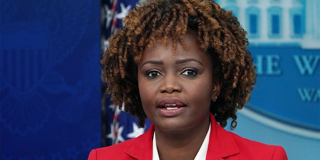 White House press secretary Karine Jean-Pierre speaks during the daily press briefing in the Brady Briefing Room of the White House in Washington, D.C., on Jan. 20, 2023. 