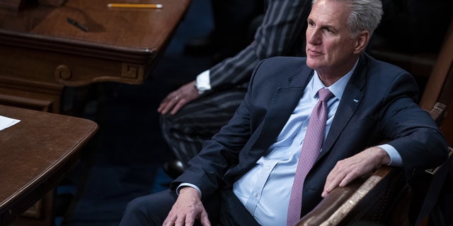 Kevin McCarthy, a Republican from California, during a meeting of the 118th Congress in the House Chamber at the US Capitol in Washington, DC, US, on Friday, Jan. 6, 2023. 