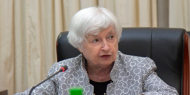 U.S. Treasury Secretary Janet Yellen speaks during a meeting with Zambia's President Hakainde Hichilema at the State House in Lusaka, Zambia, Jan. 23, 2023.