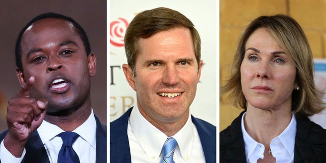 From left to right, Republican Kentucky Attorney General Daniel Cameron, Kentucky Democratic Gov. Andy Beshear, and Former U.N. Ambassador Kelly Craft.