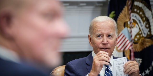 President Biden speaks during a meeting about the Federal-State Offshore Wind Implementation Partnership in the Roosevelt Room of the White House in 2022.