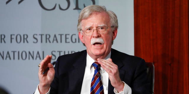 FILE - In this Sept. 30, 2019, file photo, former National security adviser John Bolton gestures while speakings at the Center for Strategic and International Studies in Washington. 