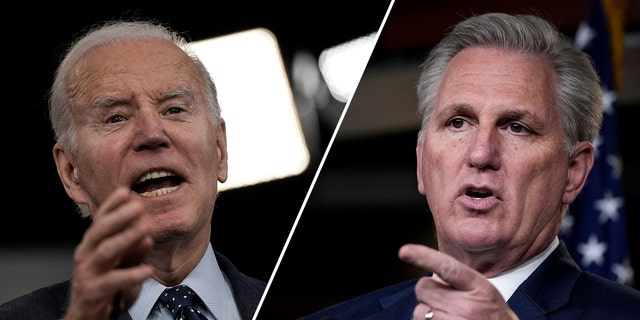 A split image of President Joe Biden and House Speaker Kevin McCarthy, R-Calif.