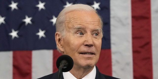 President Biden speaks during a State of the Union address at the US Capitol in Washington, D.C., on Tuesday, Feb. 7, 2023. 