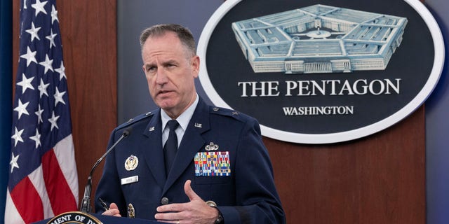 Pentagon press secretary Brig. Gen. Pat Ryder holds a press briefing at the Pentagon on Oct. 18, 2022, in Arlington, Virginia. 