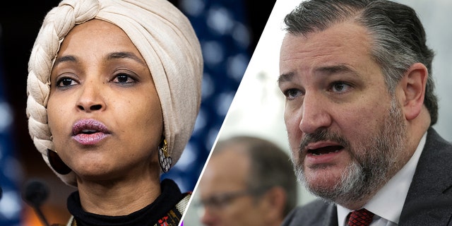 A split photo of Rep. Ilhan Omar, D-Minn., and Sen. Ted Cruz, R-Texas.