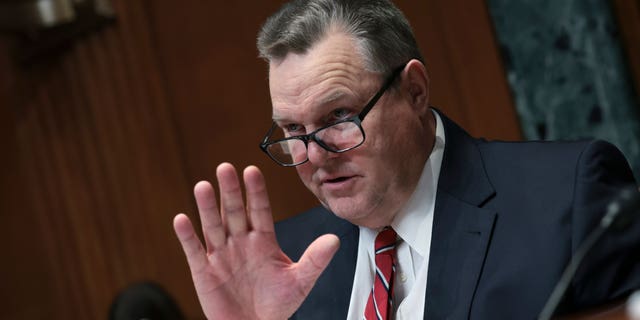 Committee Chairman Sen. Jon Tester (D-MT) questions members of a panel testifying before the Senate Appropriations Subcommittee on Defense on China’s high altitude balloon surveillance efforts against the United States February 9, 2023 in Washington, DC.
