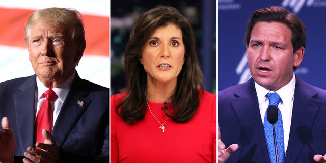 From left to right: Former President Donald Trump, former South Carolina Gov. Nikki Haley, and Florida Gov. Ron DeSantis.