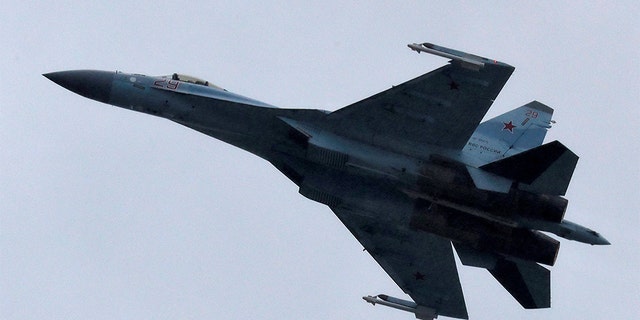 A Sukhoi Su-35 multi-role fighter jet performs during a demonstration flight at the MAKS 2017 air show in Zhukovsky, outside Moscow, Russia, on July 21, 2017. 