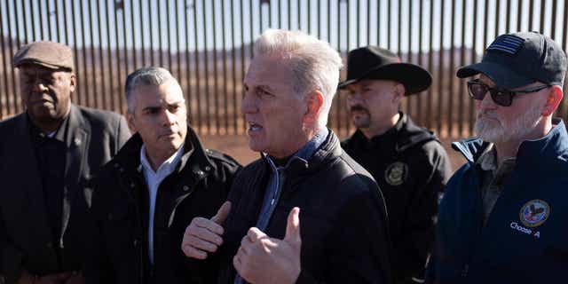 House Speaker Kevin McCarthy led a Republican congressional delegation to the U.S.-Mexico border on Feb. 16, 2023.