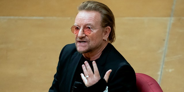 Bono speaks at the Washington National Cathedral on Dec. 5, 2022, in Washington. 