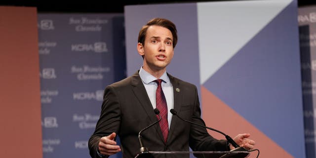 Republican Kevin Kiley speaks as KCRA 3 and San Francisco Chronicle hold a debate of California gubernatorial recall election candidates in Sacramento, Calif., on Wednesday, August 25, 2021.