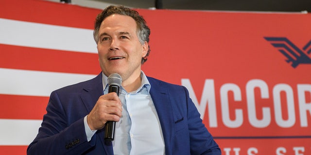 Pennsylvania Republican Senate candidate Dave McCormick speaks to supporters during a primary election night event on May 17, 2022 in Pittsburgh, Pennsylvania. (Photo by Jeff Swensen/Getty Images)