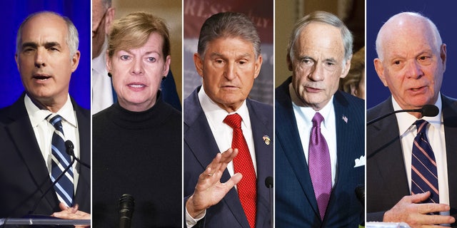 From left to right: Sen. Bob Casey, D-Penn., Sen. Tammy Baldwin, D-Wisc., Sen. Joe Manchin, D-W.Va., Sen. Tom Carper, D-Del., and Sen. Ben Cardin, D-Md.