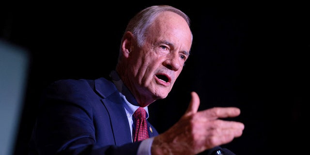 Sen. Tom Carper, D-Del., speaks at Delaware State University in Dover, Delaware, on October 21, 2022.