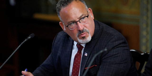 Secretary of Education Miguel Cardona in the Eisenhower Executive Office Building in Washington, D.C., Aug. 8, 2022. 