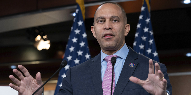 House Minority Leader Hakeem Jeffries, D-N.Y., speaks during a news conference on Capitol Hill in Washington, on Thursday, Feb. 2.