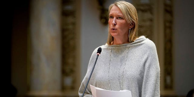 Republican Kentucky state Sen. Julie Raque Adams speaks on the floor of the Senate Chamber at the state Capitol in Frankfort, Kentucky, on March 2, 2020. 